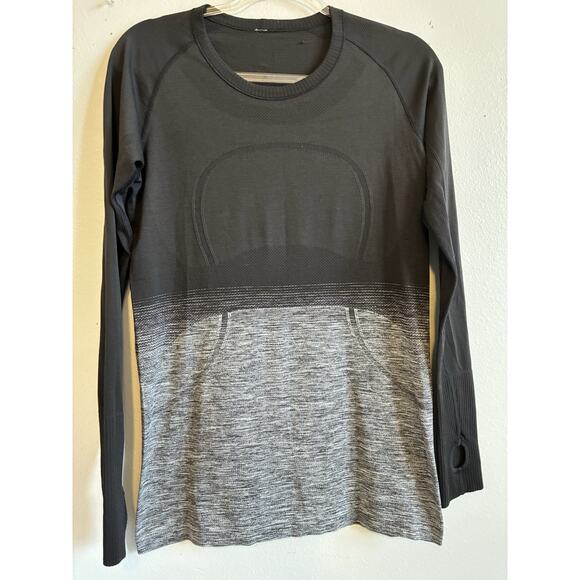 Lululemon Swiftly Tech Long Sleeve Crew Top Size 10 Black White Ombre Activewear - Picture 12 of 16